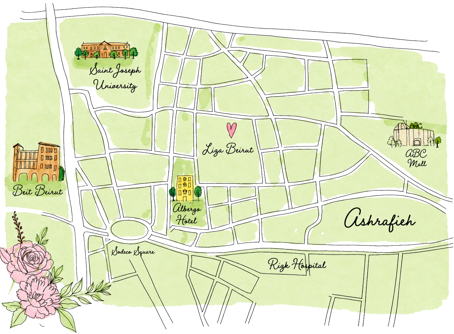 Hand-drawn map to Liza, Ashrafieh